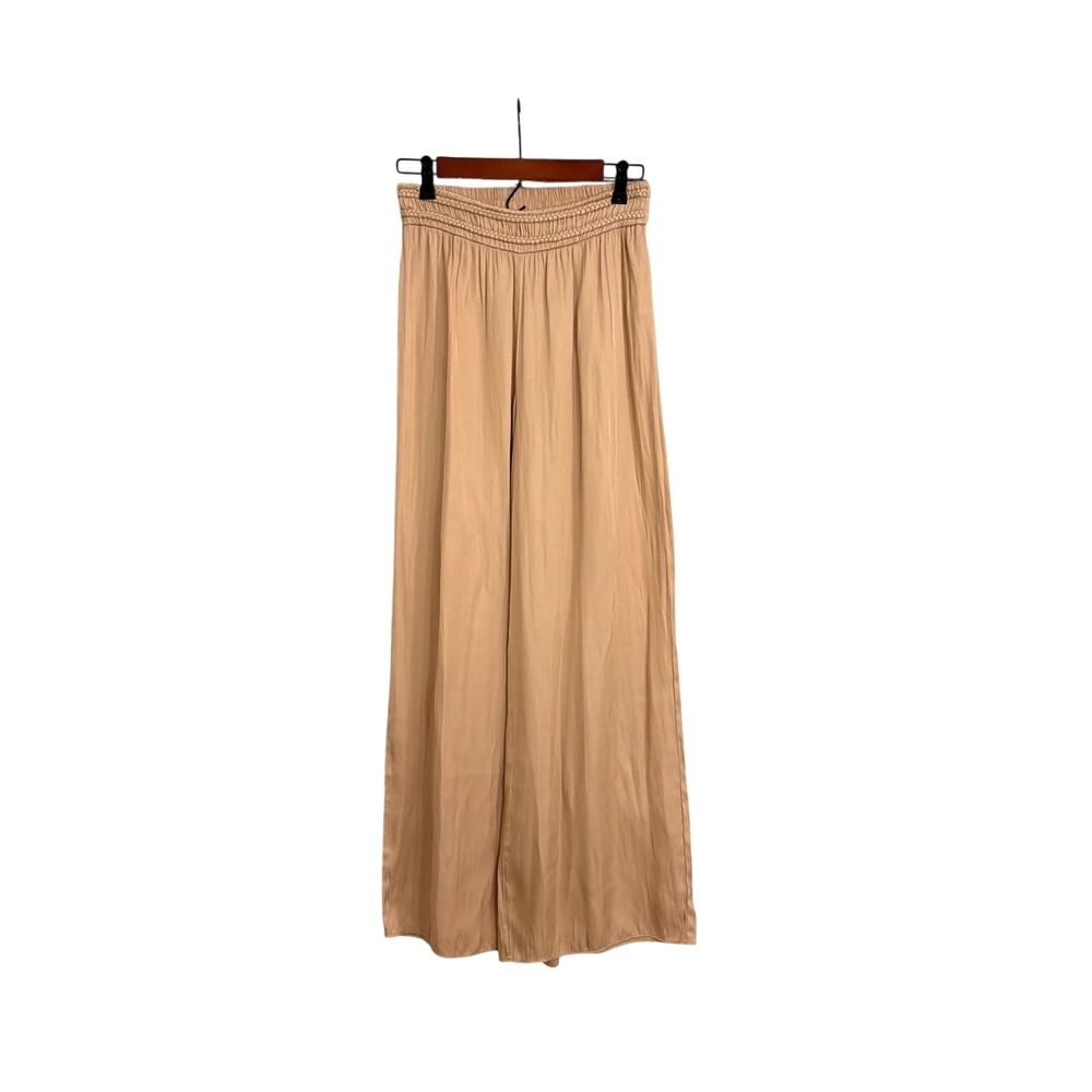 Rachel Zoe Pants Boho Smocked Wide Leg Loose Tan Flowy Braided Waist Size Small